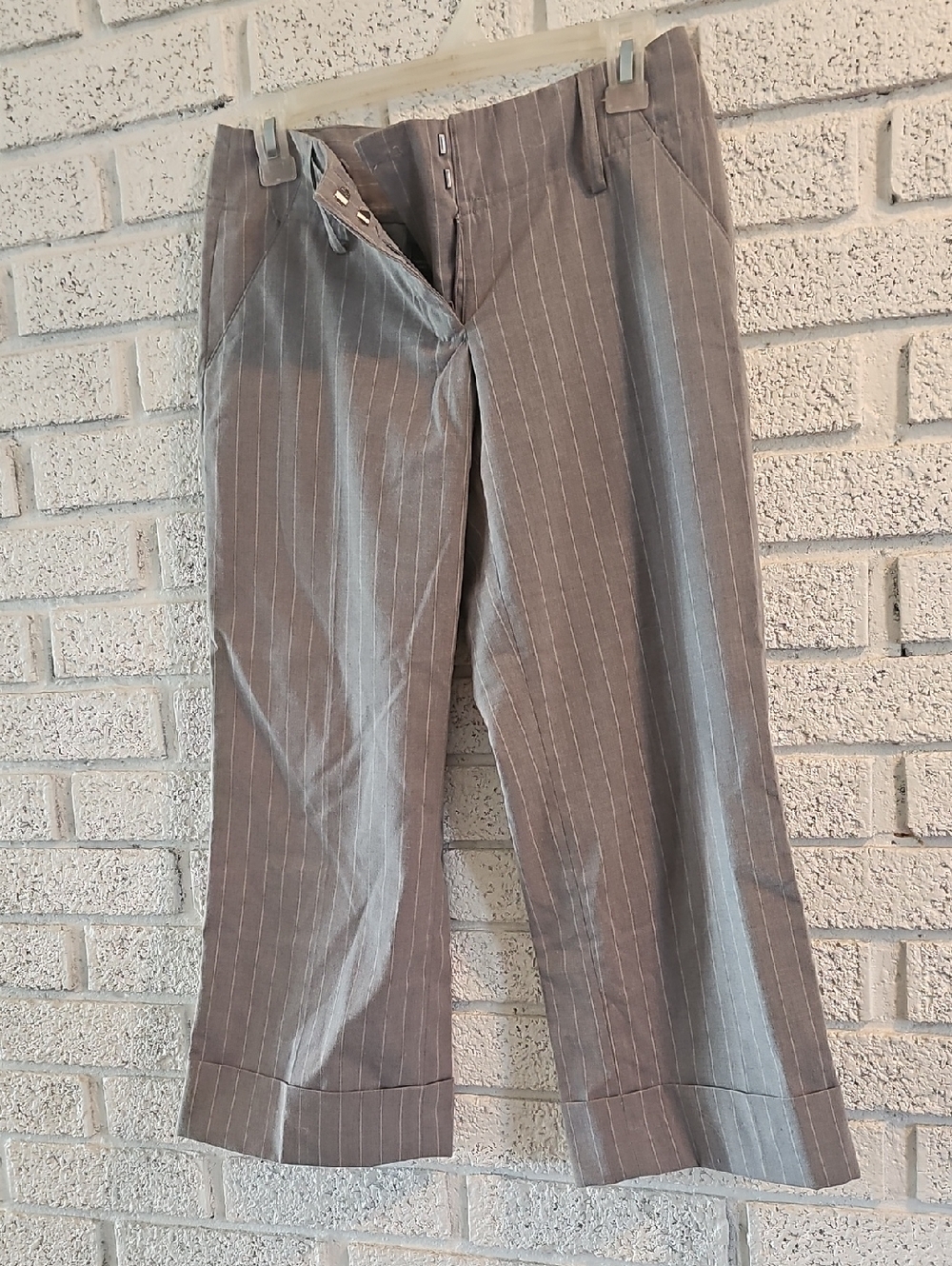 Suzy Shier Brown Pinstripe Dress Pants for Men